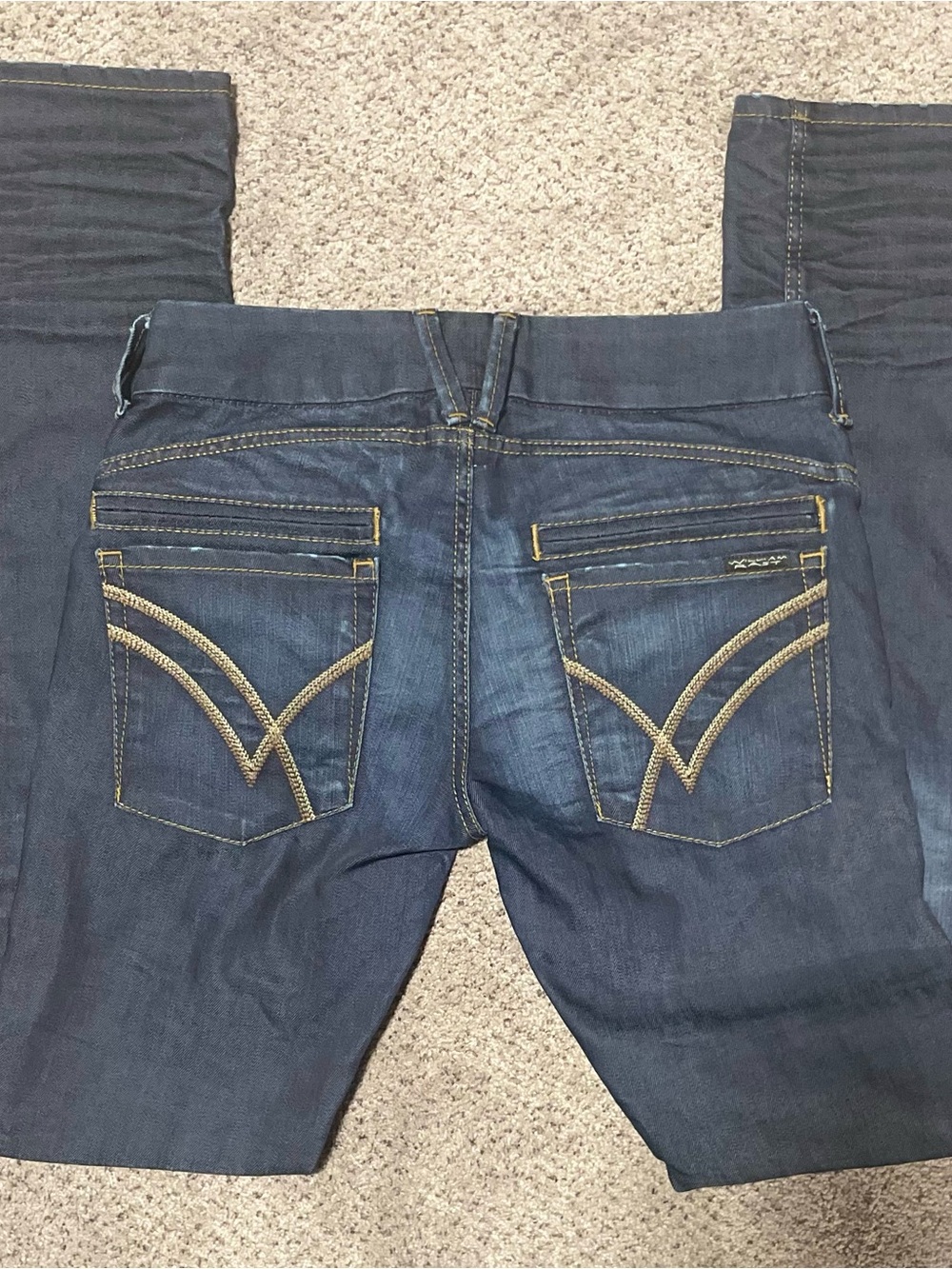 William Rast Y2K Dark Wash Jeans Size 27 Gold Embroidered Back Pockets